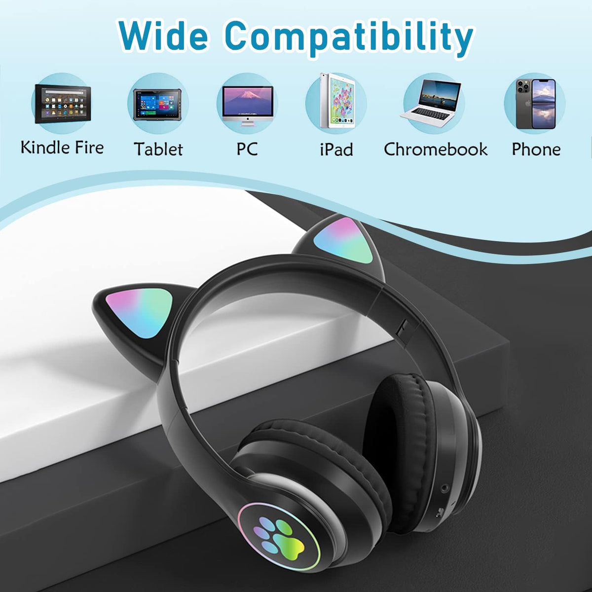 Casque Bluetooth LED Oreilles de Chat